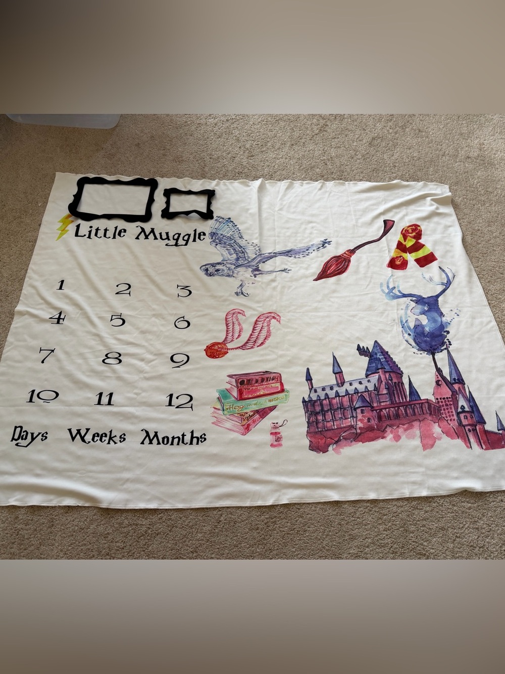 Harry Potter Themed Milestone Blanket with Hogwarts Watercolor Art